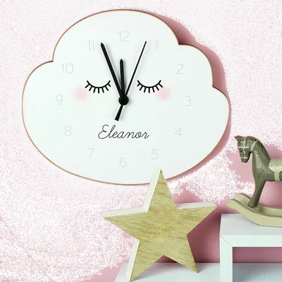 Dunelm Personalised Eyelash Cloud Shape Wooden Wall Clock White