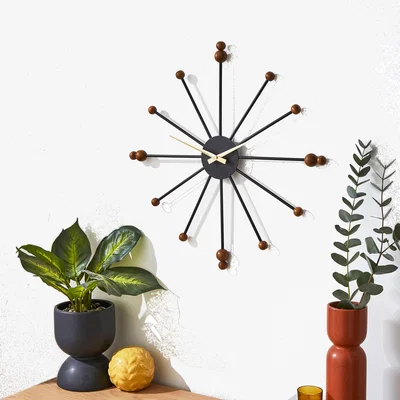 Dunelm Elements Sputnik Wood Effect Clock, 50cm Black