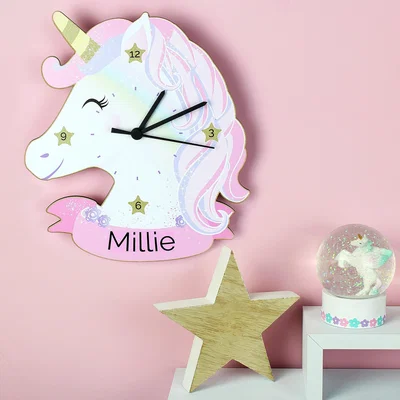 Dunelm Personalised Unicorn Shape Wooden Clock White