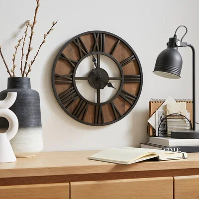 Dunelm Fulton Industrial Skeleton Wall Clock Brown