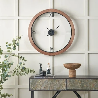 Dunelm Vermont Light Walnut Wood Veneer Open Face Round Wall Clock