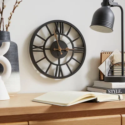 Dunelm Skeleton Industrial Indoor Outdoor Wall Clock Black