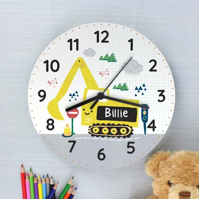 Dunelm Personalised Digger Wooden Wall Clock White