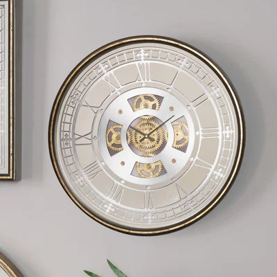 Dunelm Antique Working Cog Wall Clock, 60cm Gold/Silver