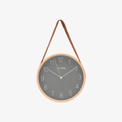 Dunelm Hometime Round Wooden Wall Clock with Hanging Belt