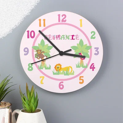 Dunelm Personalised Pink Animal Alphabet Wall Clock Pink