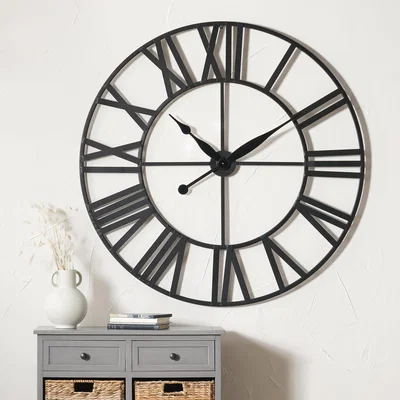 Dunelm Large Industrial Black Skeleton Wall Clock