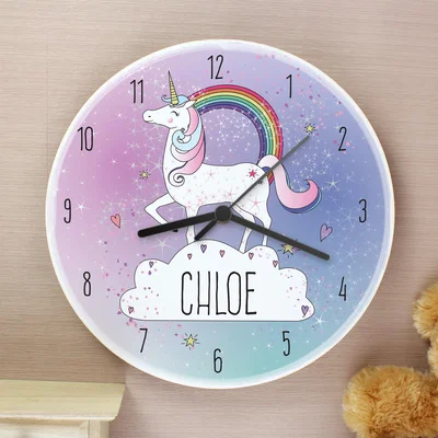 Dunelm Personalised Unicorn Wooden Wall Clock MultiColoured