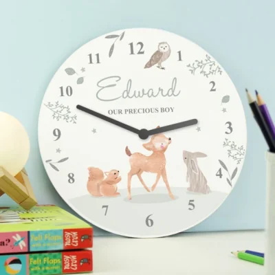 Dunelm Personalised Woodland Animals Wooden Nursery Clock