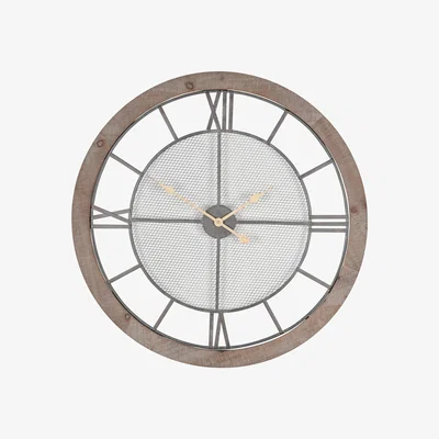 Dunelm Natural Wood & Metal Round Wall Clock 81cm Brown