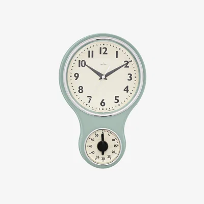 Dunelm Acctim Kitchen Time Retro Quartz Timer Wall Clock Sage