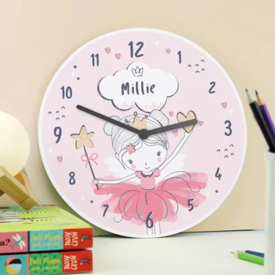 Dunelm Personalised Fairy Ballerina Wooden Childrens Clock