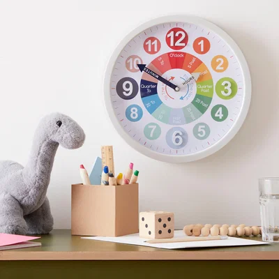 Dunelm Tell the Time Large Clock 30cm Grey/Red/Green