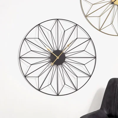 Dunelm Black and Gold Geo Design Wall Clock 77cm Black/Gold