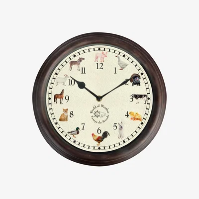 Dunelm Fallen Fruits Farm Animal Sounds Clock Brown