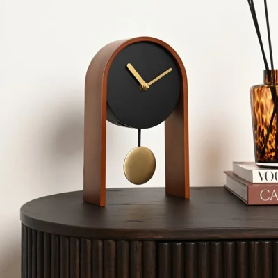 Dunelm Interval Mid-Century Arched Pendulum Wooden Desk Clock