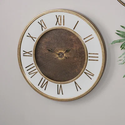 Dunelm Antique Geo Print Wall Clock, 80cm Gold
