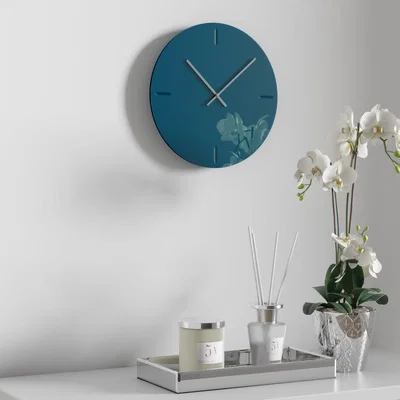 Dunelm Glass Peacock Engraved 30cm Clock Blue