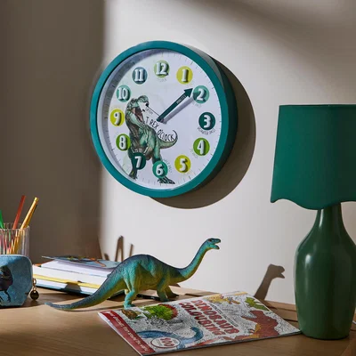 Dunelm Kid's Dino Tell The Time Wall Clock Green
