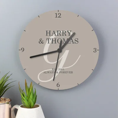 Dunelm Personalised Family Wooden Wall Clock Grey