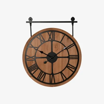 Dunelm Hometime Rustic Wooden Round Wall Clock with Metal Bracket