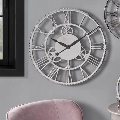 Dunelm Shiny Nickel Cog Design Wall Clock 61cm Silver