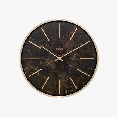 Dunelm Acctim Luxe Quartz Brass Wall Clock Green Marble