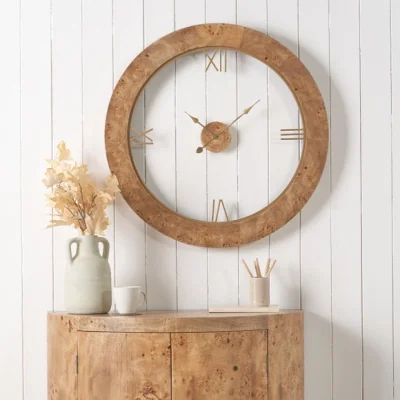 Dunelm Newborough Burr Wood Effect Open Face Round Wall Clock