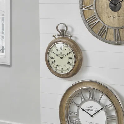 Dunelm Nickel & Mango Wood Stopwatch Wall Clock Silver/Brown