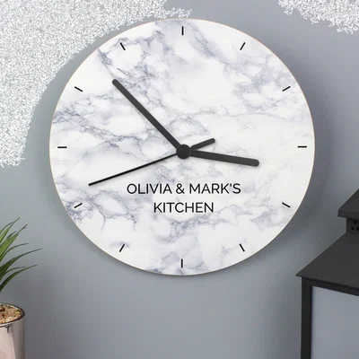 Dunelm Personalised Marble Effect Wooden Wall Clock Grey