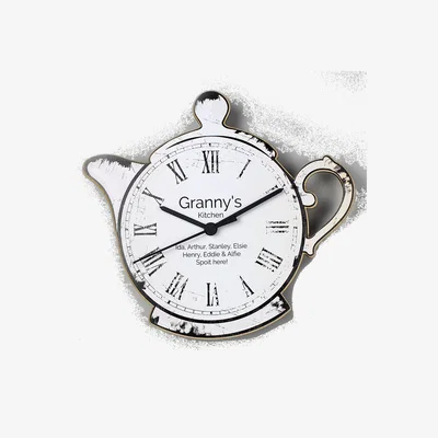 Dunelm Personalised Teapot Shape Wooden Wall Clock White