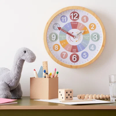 Dunelm Tell the Time Wood Effect Large Clock 30cm Brown/Blue/White