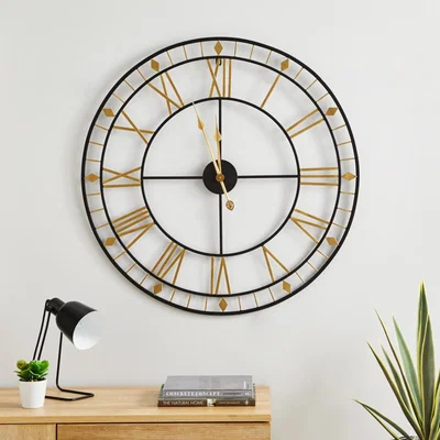 Dunelm Brass Skeleton 80cm Wall Clock Gold Brass