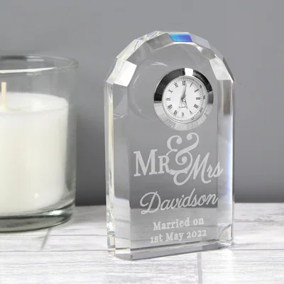 Dunelm Personalised Mr and Mrs Crystal Clock Clear