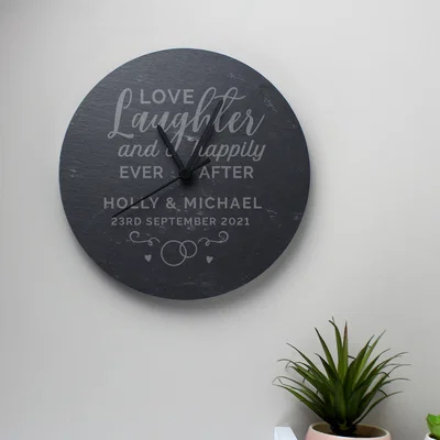 Dunelm Personalised Love Laughter Slate Wall Clock Grey