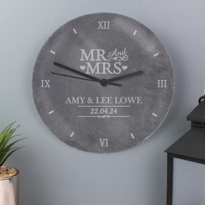Dunelm Personalised Mr and Mrs Slate Clock Grey