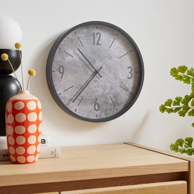 Dunelm Concrete Effect Industrial Wall Clock Grey