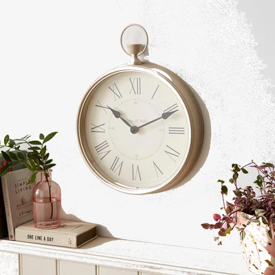 Dunelm Indoor Outdoor Vintage Pocket Watch Wall Clock 39cm Cream