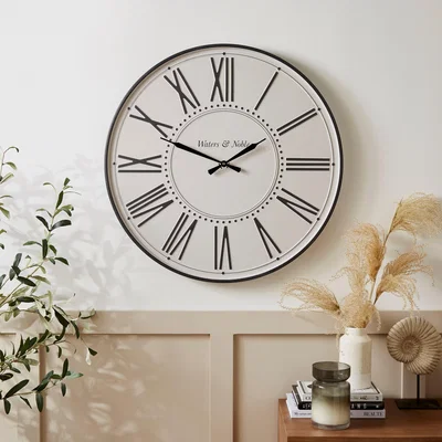 Dunelm Metal Embossed Clock, 70cm Cream