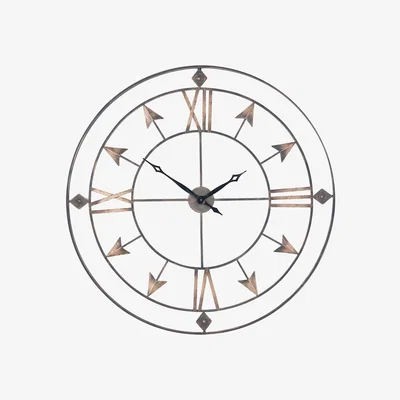 Furniture Village Large Antique Grey & Gold Wall Clock - Grey