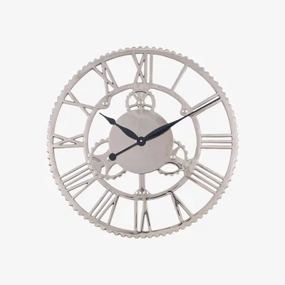 Furniture Village Large Shiny Nickel Cog Design Round Wall Clock