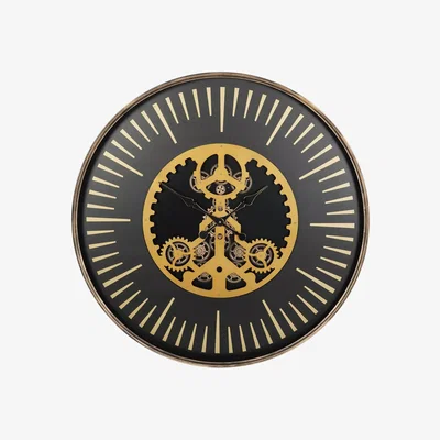 John Lewis Libra Interiors Palladium Centre Moving Cogs Dial Large Wall Clock, 100cm, Black/Gold