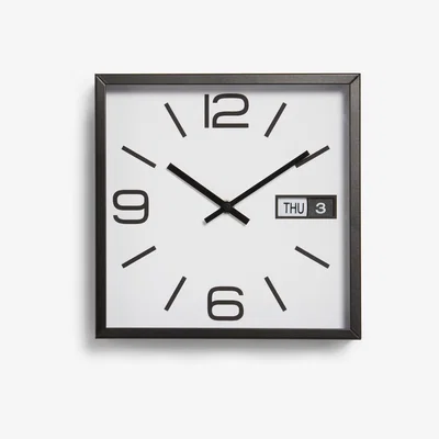 John Lewis John Lewis Square Analogue Wall Date Clock, 25cm, Black/White