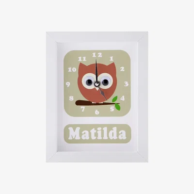 John Lewis Stripey Cats Personalised Osbert Owl Framed Clock, 23 x 18cm
