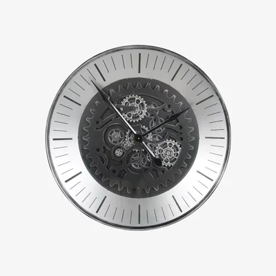 John Lewis Libra Interiors Palladium Moving Cogs Dial Large Wall Clock, 80cm, Black/Nickel