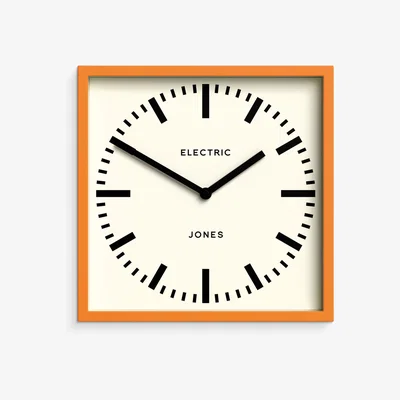 John Lewis Jones Clocks Electric Square Analogue Wall Clock, 25cm, Orange