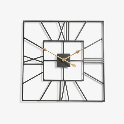 John Lewis John Lewis Square Skeleton Roman Numeral Analogue Wall Clock, 60cm, Black