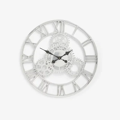John Lewis John Lewis & Partners Roman Numeral Metal Skeleton Cog Wall Clock, 50cm, Silver
