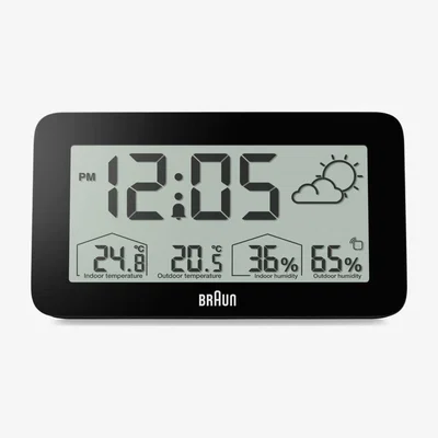 John Lewis Braun BC13 LCD Digital Weather Station Alarm Clock, Black