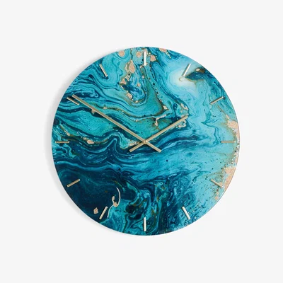 John Lewis John Lewis & Partners Marble-Effect Glass Analogue Wall Clock, 50cm, Blue